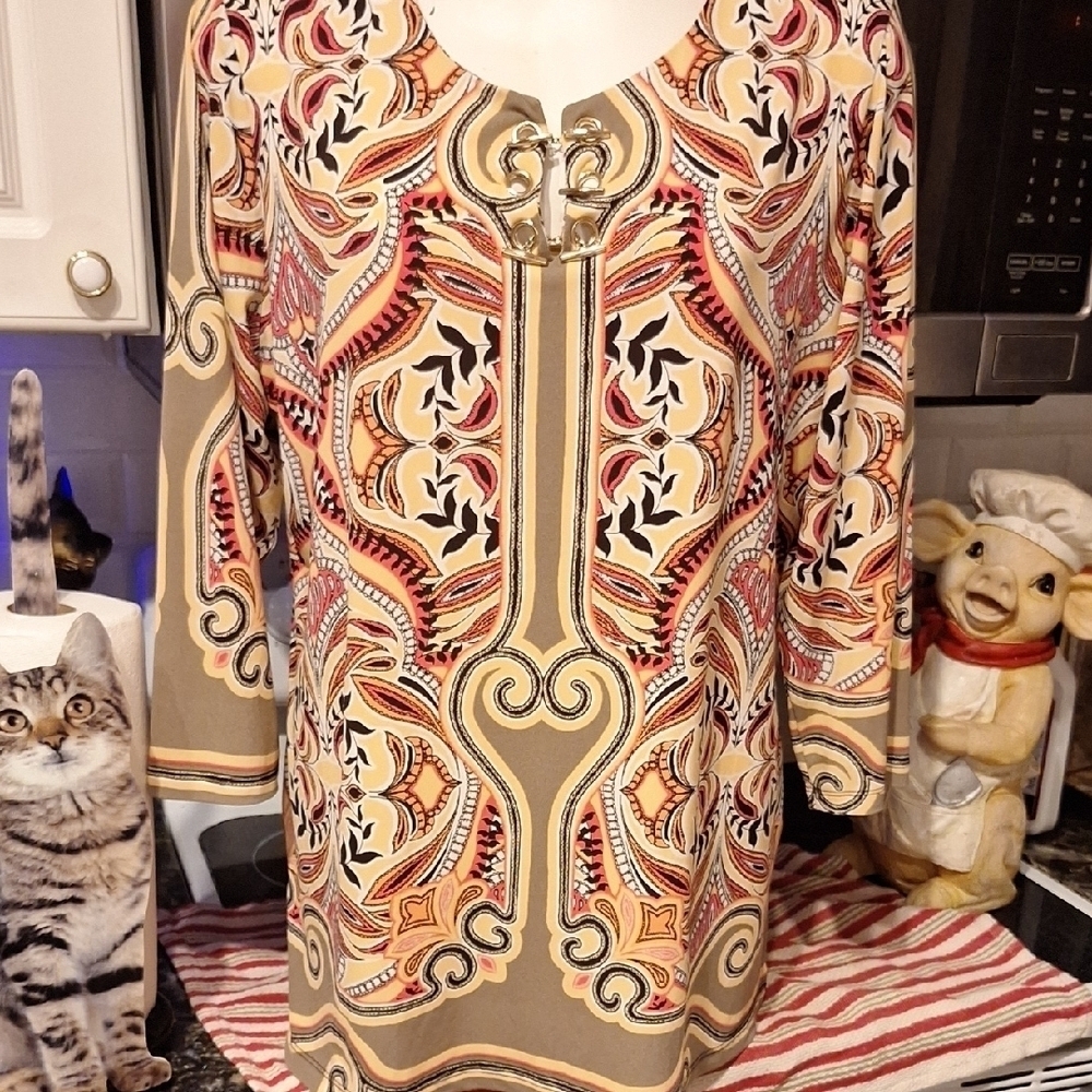 f JM Collection Floral Stretch 3/4 Sleeve Plus Size Tunic 1X. EUC